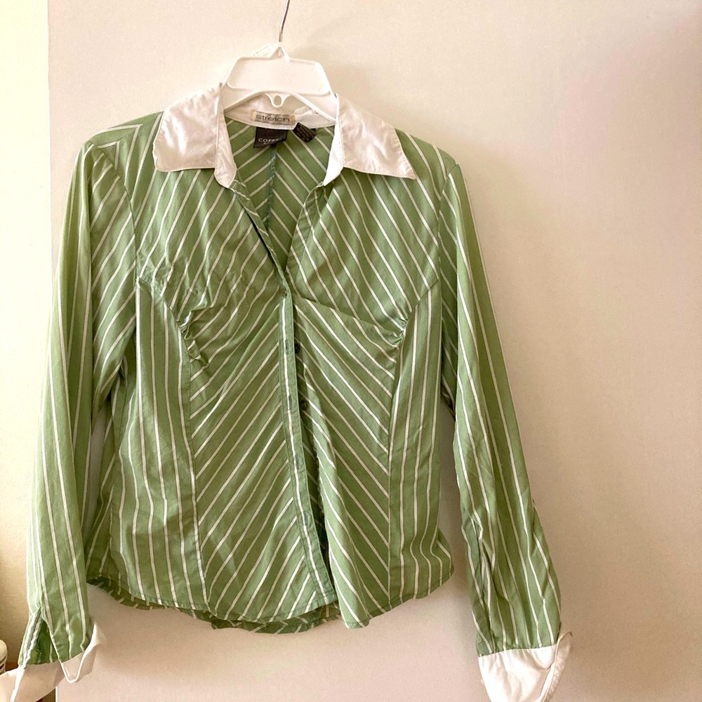 Green and White Button Down